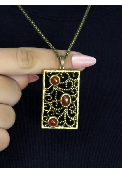 Doğal Taş Akik 3'lü Doğal Taşlı Antik Kadın Kolye EUK45A