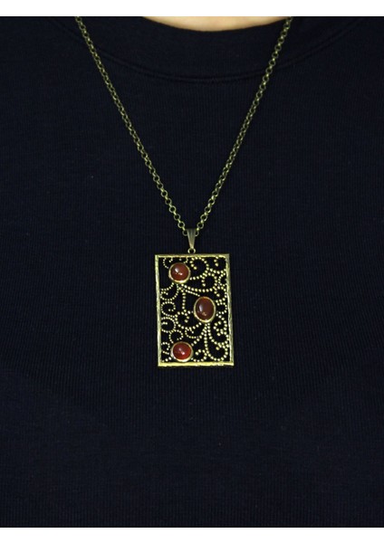 Doğal Taş Akik 3'lü Doğal Taşlı Antik Kadın Kolye EUK45A modelleri