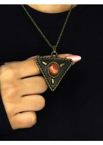 Doğal Taş Yemen Akik Doğal Taşlı Üçgen Model Antik Kadın Kolye EUK41YMA fiyatları