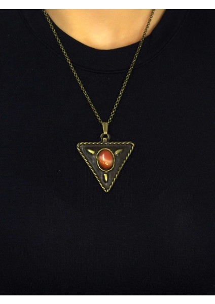 Doğal Taş Yemen Akik Doğal Taşlı Üçgen Model Antik Kadın Kolye EUK41YMA modelleri