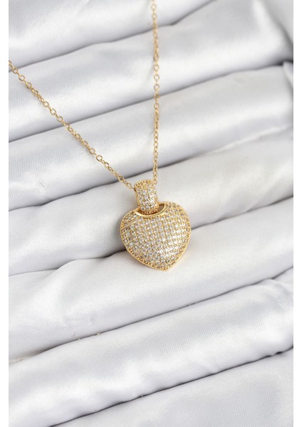 Zarif Boyunlar Için Golden Çelik Zirkonlu Zincir Kalpli Kadın Kolye fiyatları