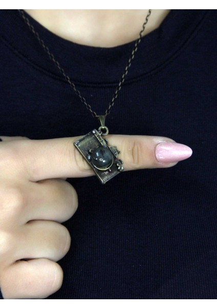 Doğal Taş Labradorit Doğal Taşlı Fotograf Makinesi Modelli Antik Kadın Kolye EUK42LBT