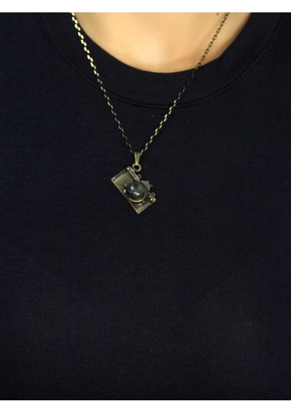 Doğal Taş Labradorit Doğal Taşlı Fotograf Makinesi Modelli Antik Kadın Kolye EUK42LBT modelleri