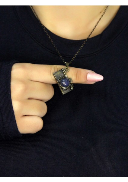 Doğal Taş Lapis Doğal Taşlı Fotograf Makinesi Modelli Antik Kadın Kolye EUK42LPS