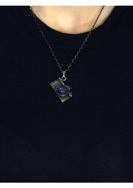 Doğal Taş Lapis Doğal Taşlı Fotograf Makinesi Modelli Antik Kadın Kolye EUK42LPS modelleri