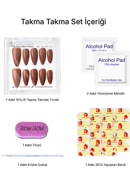 10'lu Kahverengi Uzun Badem TT1326 Tekrar Kullanılabilir El Yapımı Protez Takma Tırnak - Kahverengi-L fırsatları