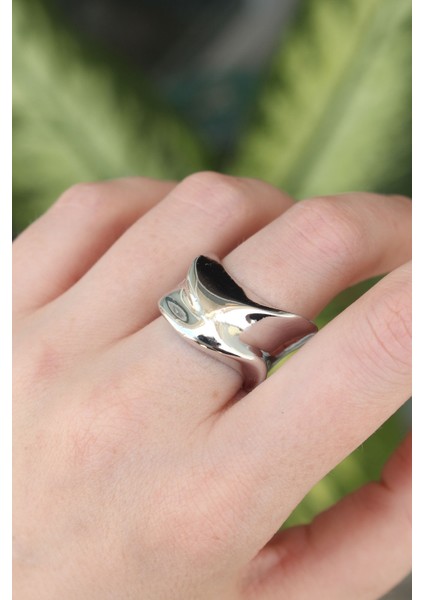 Pirinç Gümüş Renk Ayarlanabilir Kalın Ezme Yüzük - TJ-BYK3167