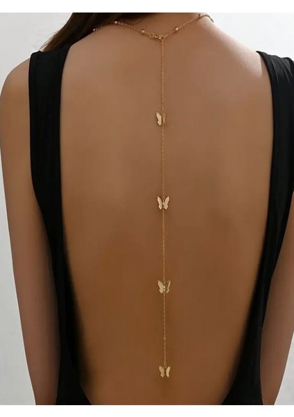 Altın Rengi Kelebekli Şık Vücut Zinciri