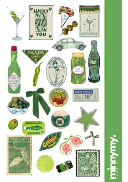 Green Collection Sticker, Çıkartma, Ajanda, Günlük, Planlayıcı, Bullet Journal ,scrapbook