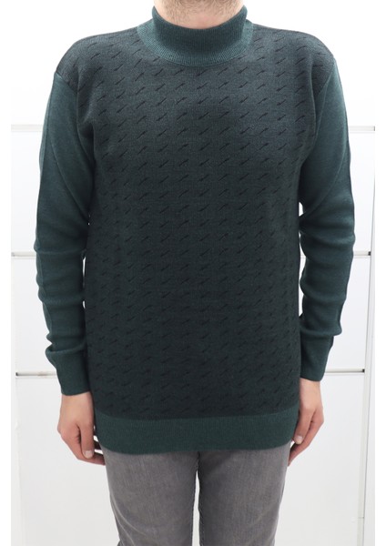 Fistan Store Erkek Desenli Spor Kesim Rahat Kalıp Yarım Balıkçı Yaka Kışlık Yünlü Kazak