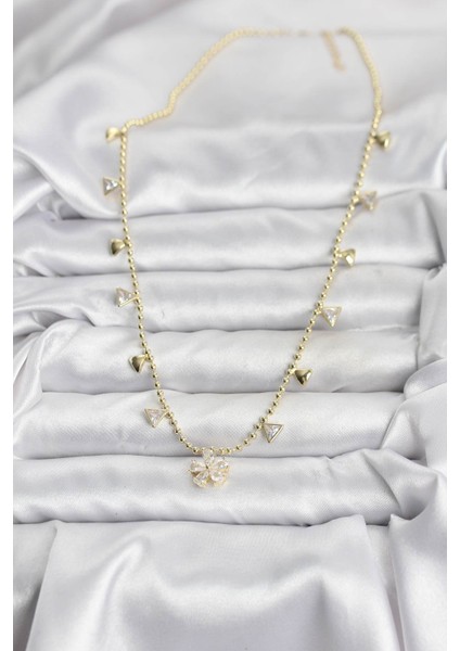 Pirinç Gold Renk Zirkon Taşlı Çiçek Model Kadın Kolye fiyatları