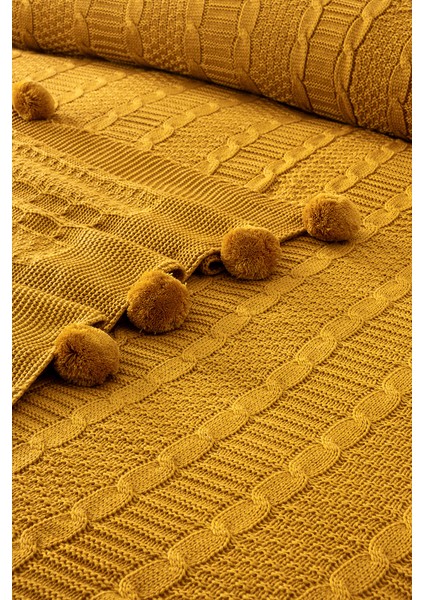 Tek Kişilik Triko Örme Battaniye - Yumuşak Dokulu & Şık Yatak Örtüsü-Örgü Battaniye - Hardal fiyatları