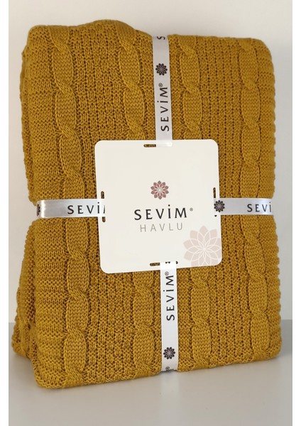 Tek Kişilik Triko Örme Battaniye - Yumuşak Dokulu & Şık Yatak Örtüsü-Örgü Battaniye - Hardal modelleri