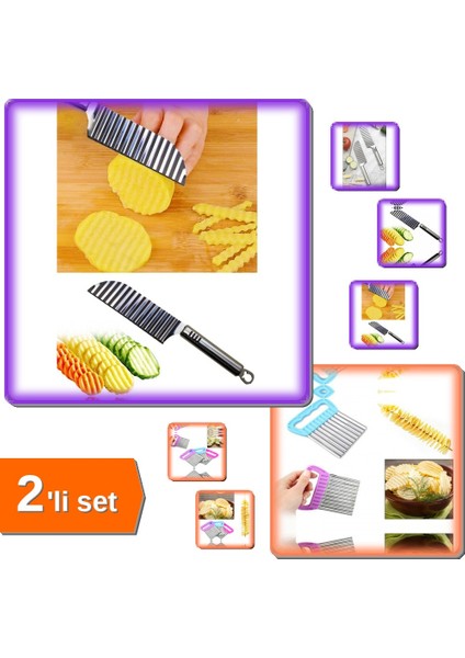 Tırtıklı Patates Kesme Bıçağı + Chips Chopper - 2li Set ABC123