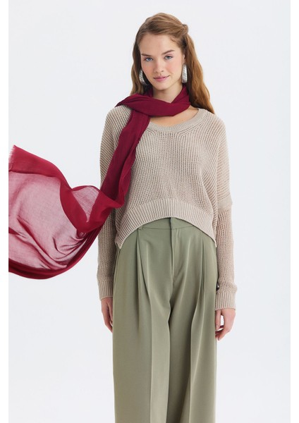 Ince Dökümlü Bambu Şal Mavi Bordo