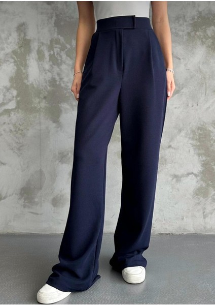 Kadın Likralı Cırt Kapama Palazzo Pantolon