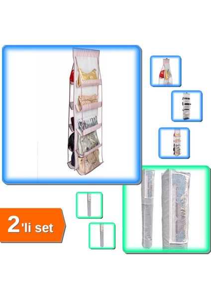 Pencereli Halı Hurcu 4 M2 + 10 Bölmeli Dolap Içi Çanta Organizeri - 2li Set DEF456