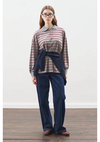 Polo Yaka Oversıze Tshırt Gri