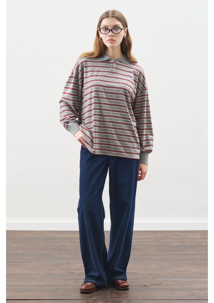 Polo Yaka Oversıze Tshırt Gri modelleri