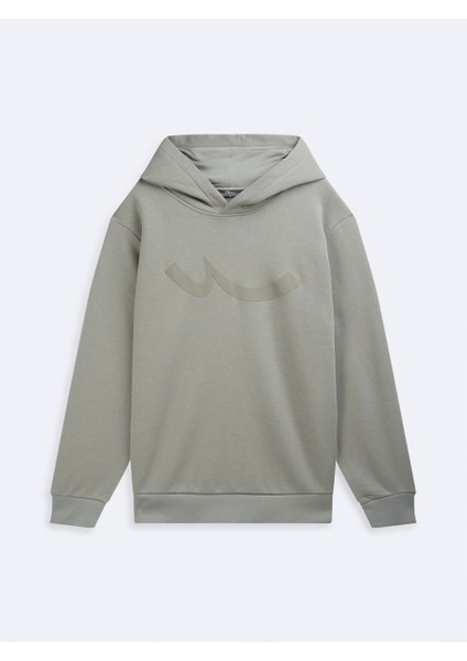 Uzun Kollu Kapüşonlu Sign Baskılı Yeşil Sweatshırt