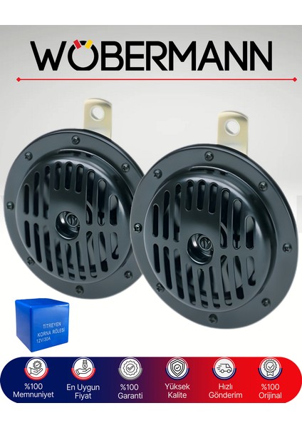 Siyah Kafesli 12V Korna Seti (2'li) ve Korna Rölesi – Yüksek Ses Supertone