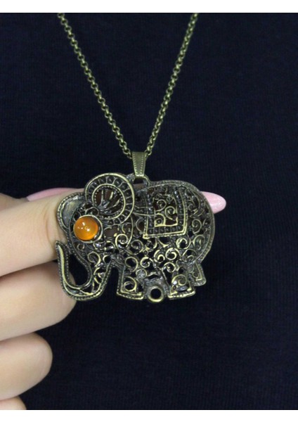 Doğal Taş Akik Doğal Taşlı Fil Modelli Antik Kadın Kolye EUK43A fiyatları