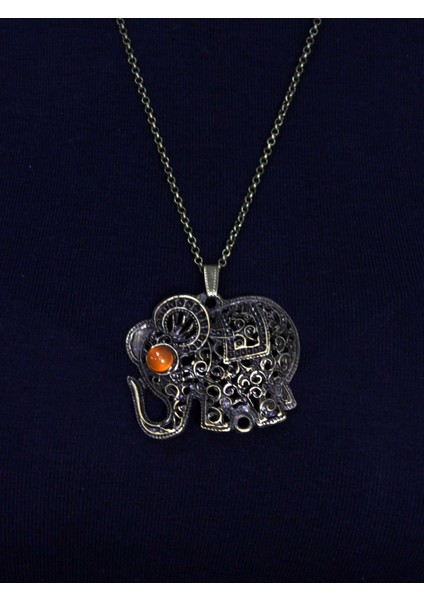 Doğal Taş Akik Doğal Taşlı Fil Modelli Antik Kadın Kolye EUK43A modelleri