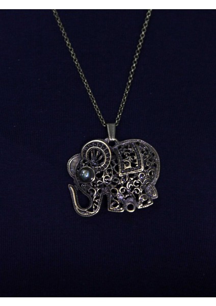 Doğal Taş Labradorit Doğal Taşlı Fil Modelli Antik Kadın Kolye EUK43LBT