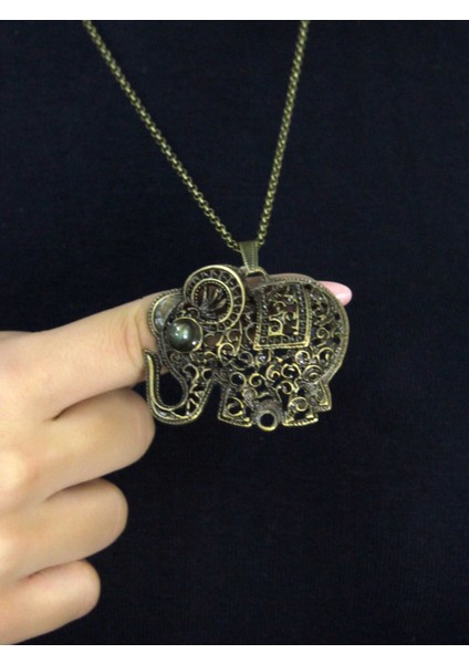 Doğal Taş Labradorit Doğal Taşlı Fil Modelli Antik Kadın Kolye EUK43LBT fiyatları