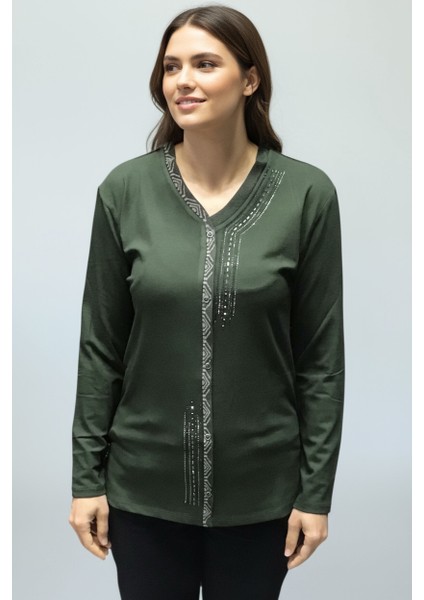 Kadın Önü Kapalı Düğme Detaylı Taşlı Nergis Mevsimlik Bluz fırsatları