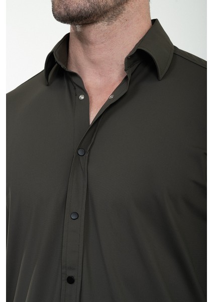 Düz Haki Slim Fit Çıtçıtlı Erkek Gömlek Pantolon Takım fiyatları