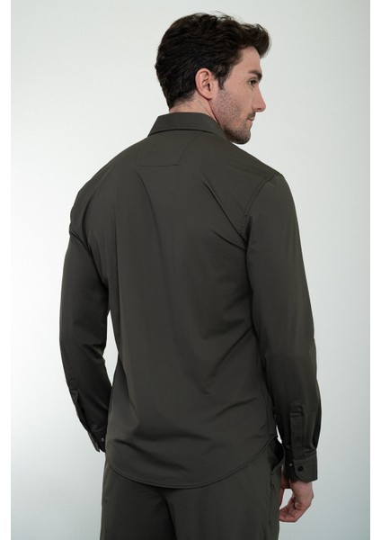 Düz Haki Slim Fit Çıtçıtlı Erkek Gömlek Pantolon Takım fırsatları