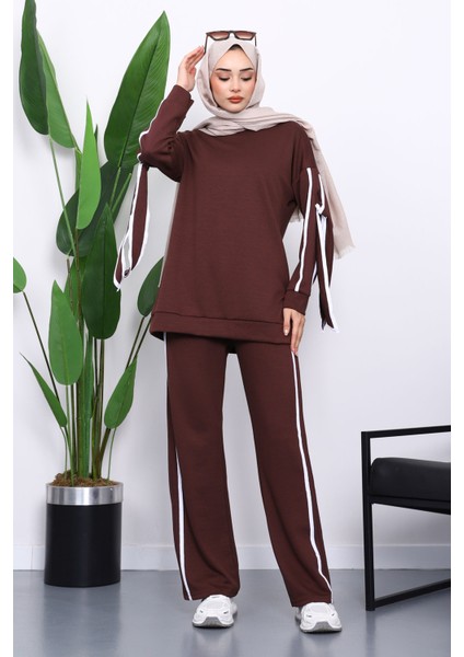 Kahverengi Kol Bağlamalı Tunik Pantolonlu Takım fiyatları