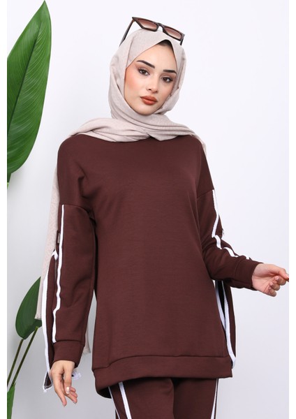 Kahverengi Kol Bağlamalı Tunik Pantolonlu Takım modelleri