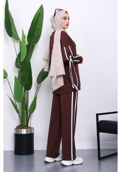Kahverengi Kol Bağlamalı Tunik Pantolonlu Takım fırsatları