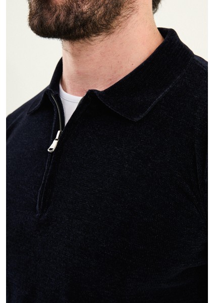 Düz Slim Fit Fermuarlı Polo Yaka Şönil Kumaş Erkek Triko fiyatları