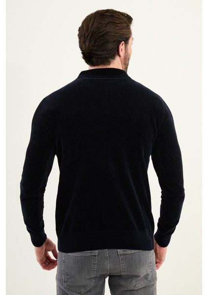 Düz Slim Fit Fermuarlı Polo Yaka Şönil Kumaş Erkek Triko modelleri