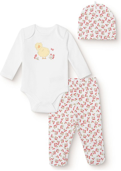 Kız Bebek Body-Patikli Alt-Şapka Interlok Bisiklet Yaka Uzun Kol Patikli Paça