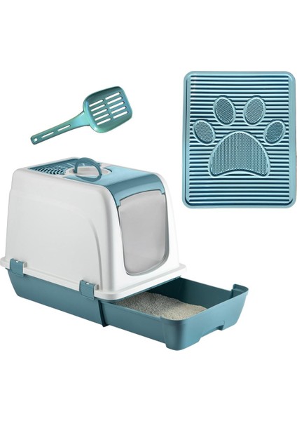 Orta Boy Çekmeceli Kapalı Kedi Tuvaleti Paspas ve Kürek Hediyeli