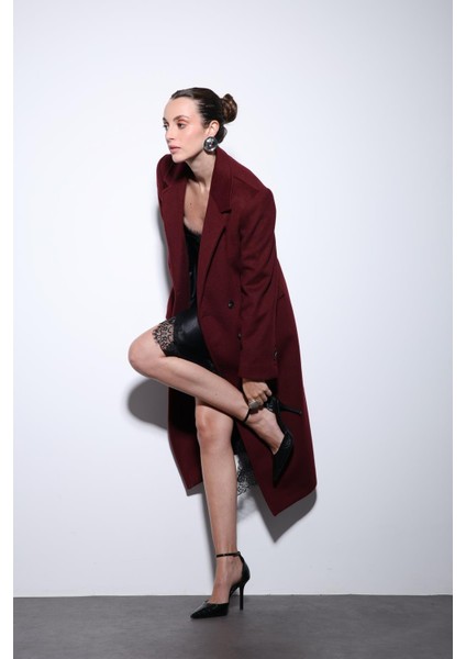 Bordo Yün Karışımlı Kruvaze Kadın Kaban fiyatları