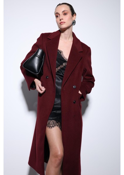 Bordo Yün Karışımlı Kruvaze Kadın Kaban fırsatları