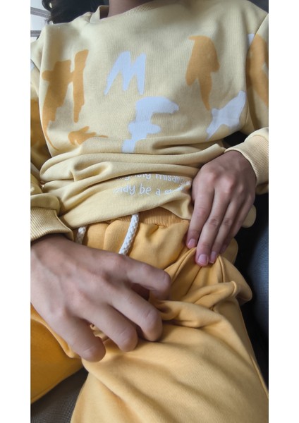 Erkek Kız Çocuk Alt Üst Takım Unisex Uzun Kollu Eşofman Rahat Spor Şık Modern Tasarım Ribanalı