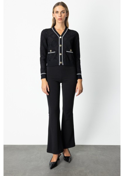 Kadın V Yaka Kabartmalı Hırka 60950 Siyah modelleri