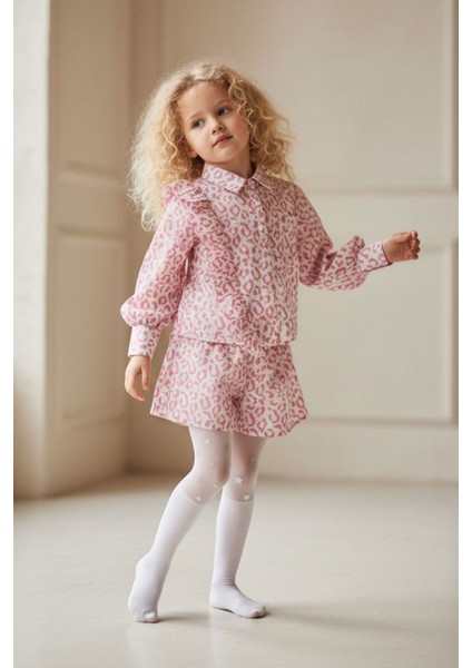 Asimetrik Leopar Desenli Kız çocuk takım - Pembe