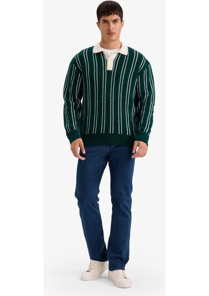 Relax Fit Polo Yaka Çizgili Triko Kazak E8400AX25WN fiyatları