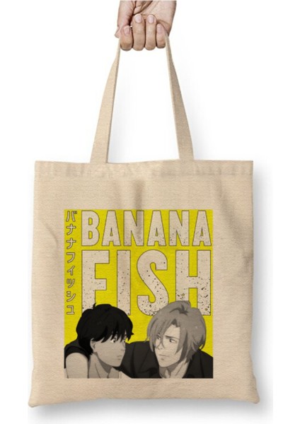 Banana Fish Anime Beyaz Bez Çanta Uzun Saplı Alışveriş Çantası Plaj Çantası