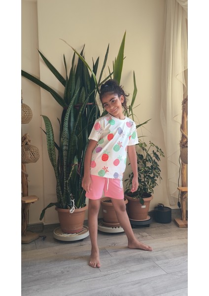 Kız Çocuk Şortlu Takım Ananaslı