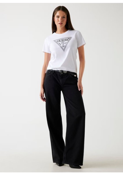 Yuvarlak Yaka Baskılı Beyaz Kadın T-Shirt Krystal Kadın Regular Fit T-Shirt