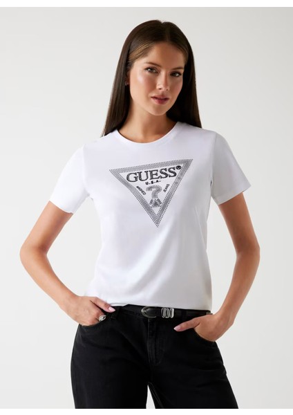 Yuvarlak Yaka Baskılı Beyaz Kadın T-Shirt Krystal Kadın Regular Fit T-Shirt fiyatları