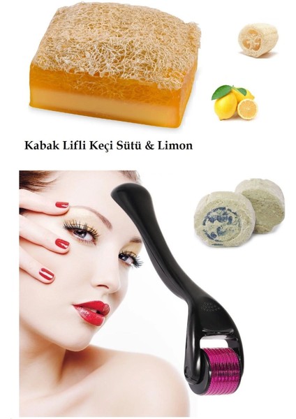 3lü Cilt Temizleme Leke,Sivilce Taşı Kabak Lifli Sabun Limon Cilt Yenileme Dermaroller